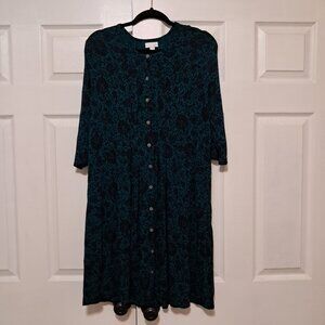 Green and Black Floral Print J Jill Dress